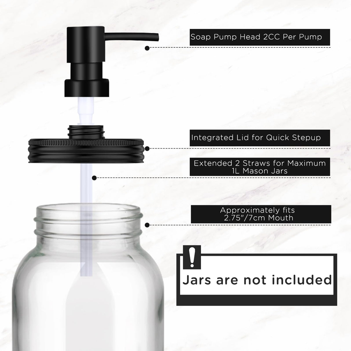 Watsango Mason Jar Soap Dispenser Set, Rustproof Plastic Lotion Pump and Lids Accessories for Regular Mouth Mason Jar and Farmhouse Kitchen Counter Decor- 4 Pack Black Watsango