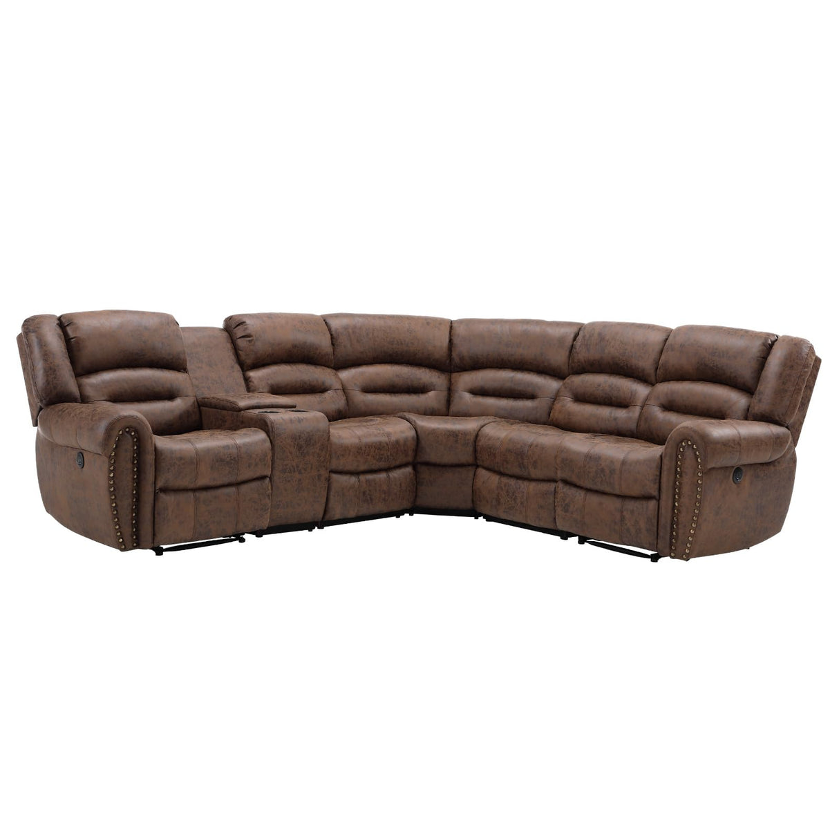 EBELLO L-Shaped Power Reclining Sectional Couch for Living Room, Faux Leather Recliner Sofa Set Corner Sectional Couch Home Furniture Set, with Storage Console and Cup Holders, USB Port, Coffee Brown EBELLO