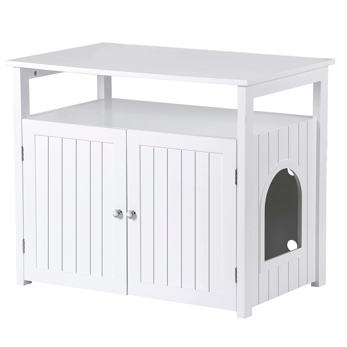 Cat Litter Box Enclosure with Storage Shelf Hidden Litter Box Furniture Indoor Cat Washroom Wooden Cat House Table Nightstand Pet Republic