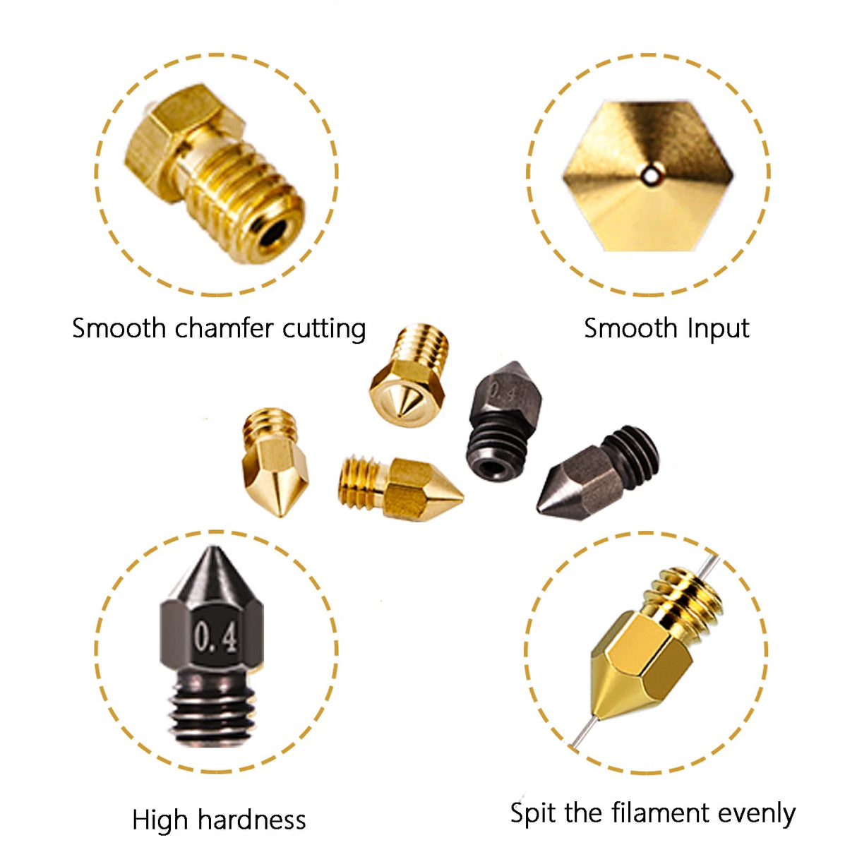 Comgrow 24PCS Ender 3 V2 Nozzles, 3D Printer Extruder Hardened Steel Nozzle 0.4mm, Brass Nozzle 0.3mm/0.4mm/0.5mm/0.6mm/0.8mm/1.0mm, DIY Tools Storage Box for Creality Ender 3 Series and CR 10 Series Comgrow