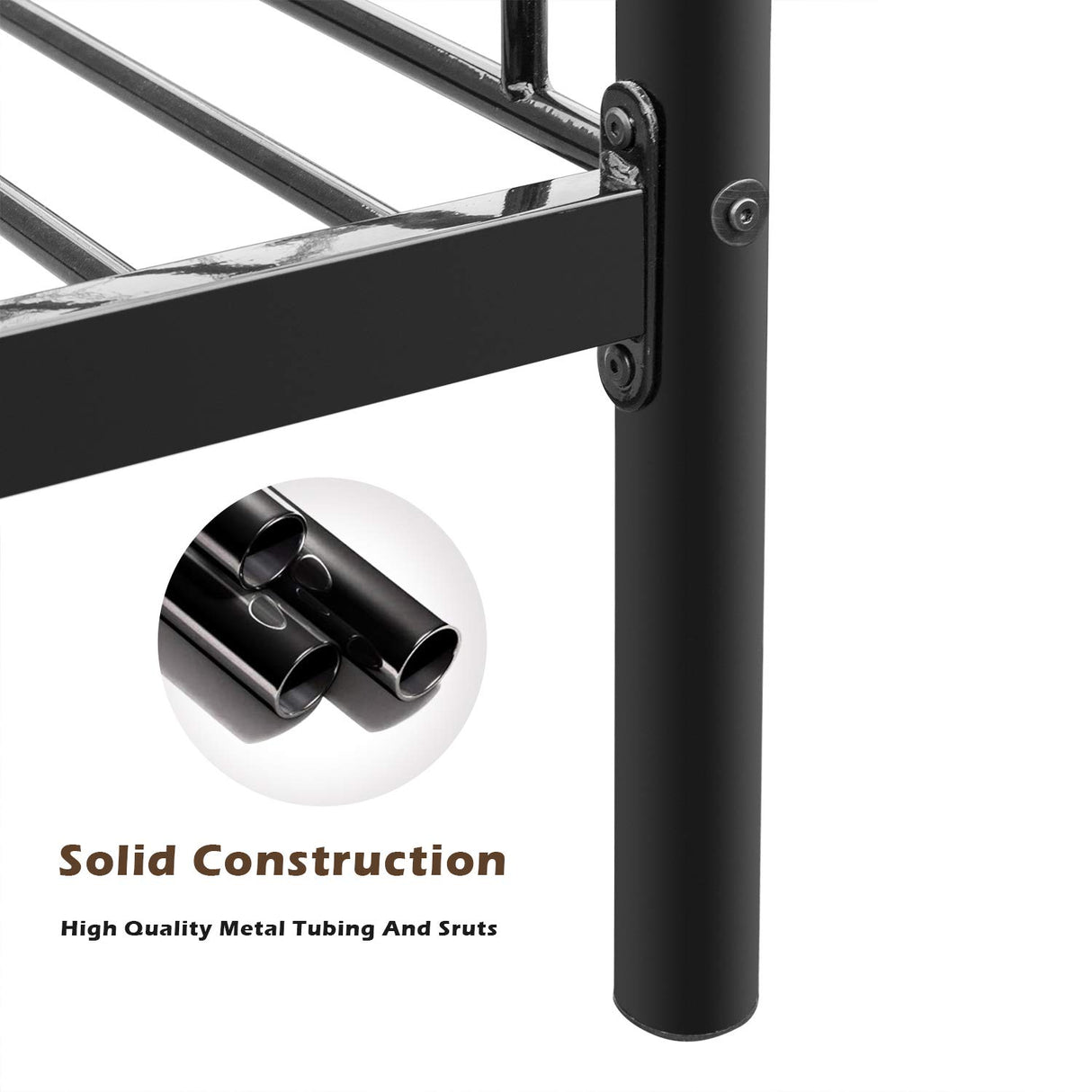 Bonnlo Bunk Bed Twin Over Twin for Kids/Teens/Adults Heavy Duty Bunk Bed with Flat Ladder and 13 inches High Guardrail, Metal Bunk Bed with Stairs, Black Bonnlo