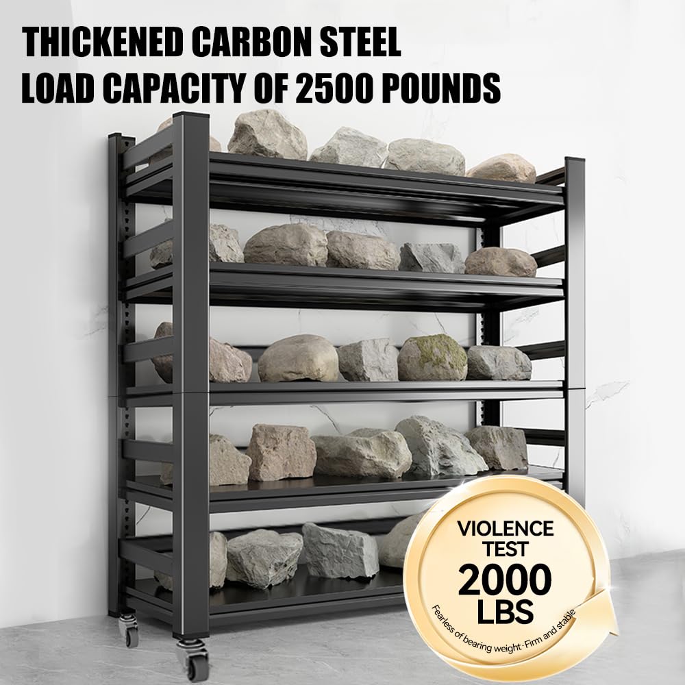 BEESTMUEBLE 55-90 Gallon Fish Tank Stand, Metal Aquarium Stand, Adjustable Heavy Duty Reptile Tank Stand, Sturdy 5-Tier Fish Tank, Modern Shelf for Living room (With Wheels-32 W*15.7" D*63" H) BEESTMUEBLE