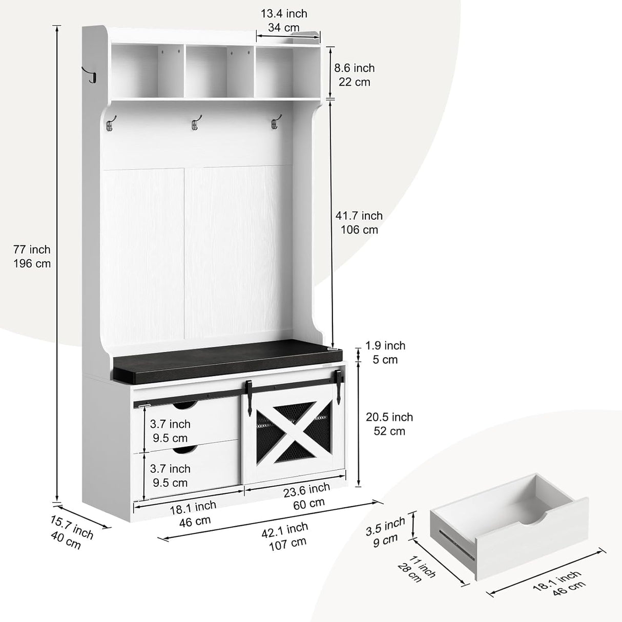 Redlife Entryway Hutch,Hall Tree with Storage Bench, Farmhouse Entryway Bench with Coat Rack, 6-in-1 Coat Rack with Bench, Entrance Organizer with Shoe Storage, Hall Tree with Bench for Hallway Redlifeᅟᅠ