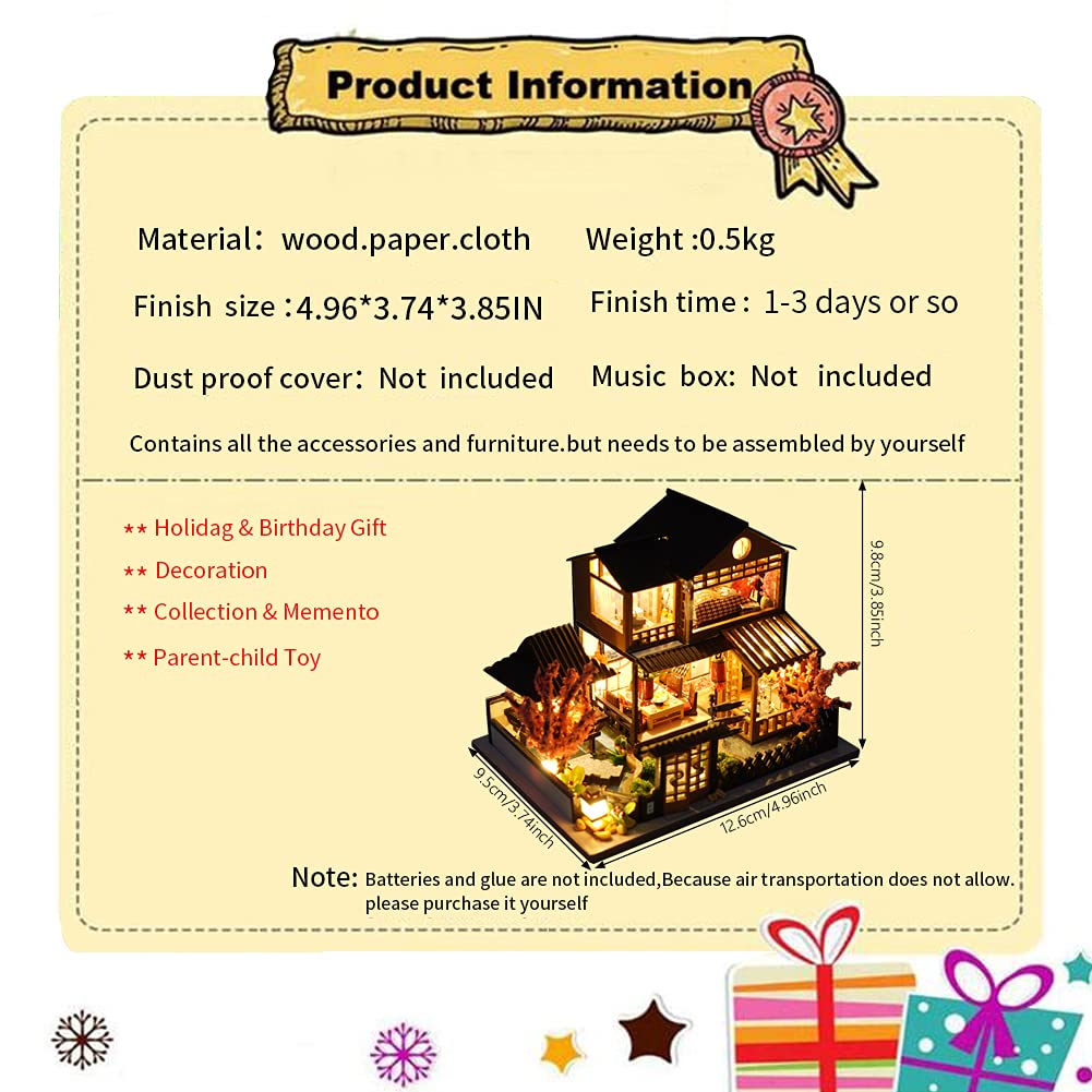 TOPBSFARNY Miniature Wooden Dollhouse Japanese/Seaside/Car House Market DIY Doll House Kit Villa Building 3D Model Creative Gifts for Friend and Parents (Japanese Style Villa) TOPBSFARNY
