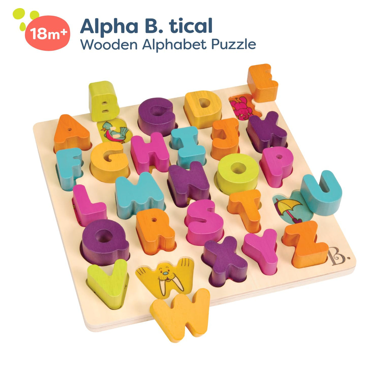 B. toys- Alpha B. Tical– Wooden Alphabet Puzzle – 26 Letter Pieces – Chunky Wooden Puzzle – Educational Toys for Toddlers, Kids – 18 Months + B. toys