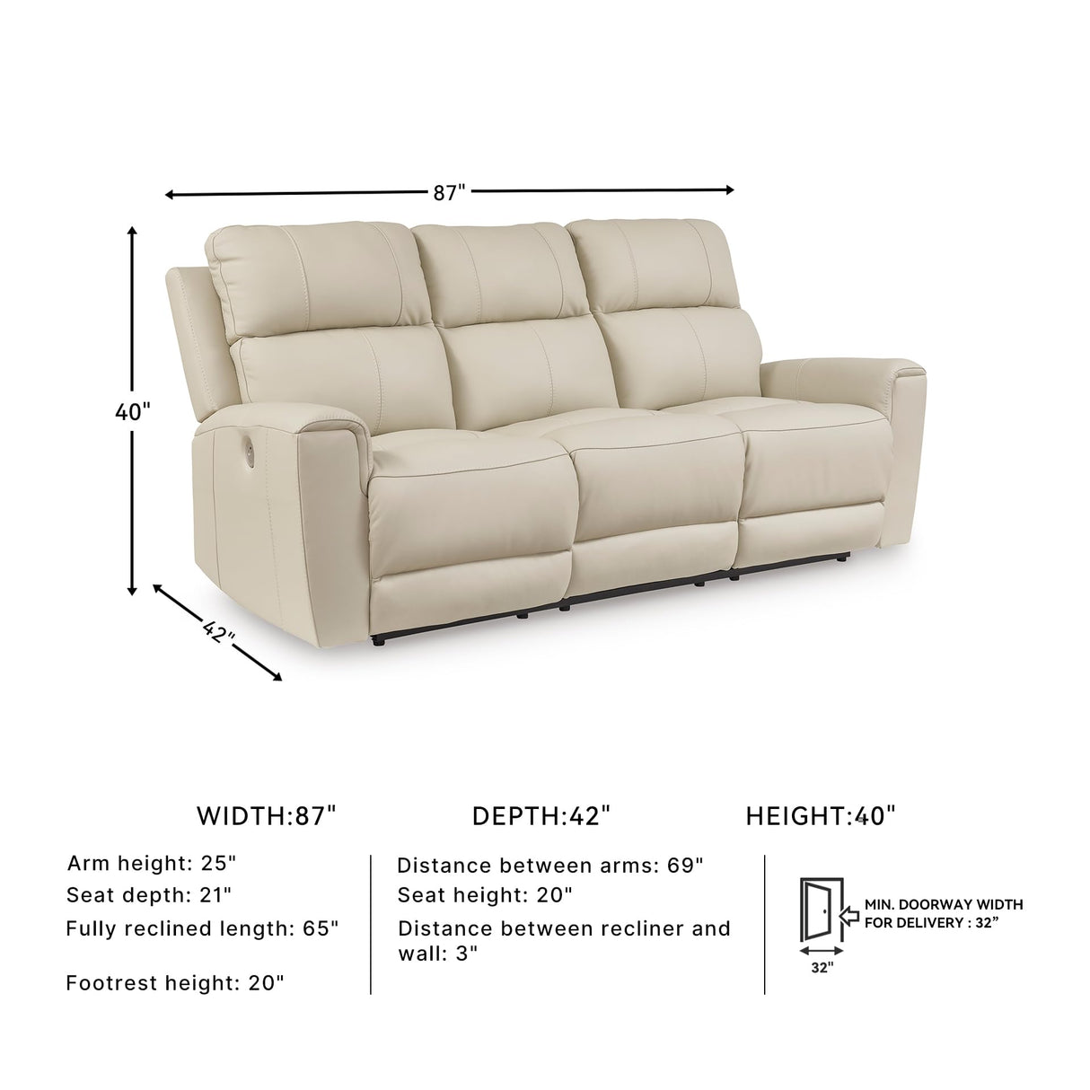Signature Design by Ashley Dahlmoore Modern Leather Match Power Reclining Sofa with USB Ports, Beige Signature Design by Ashley