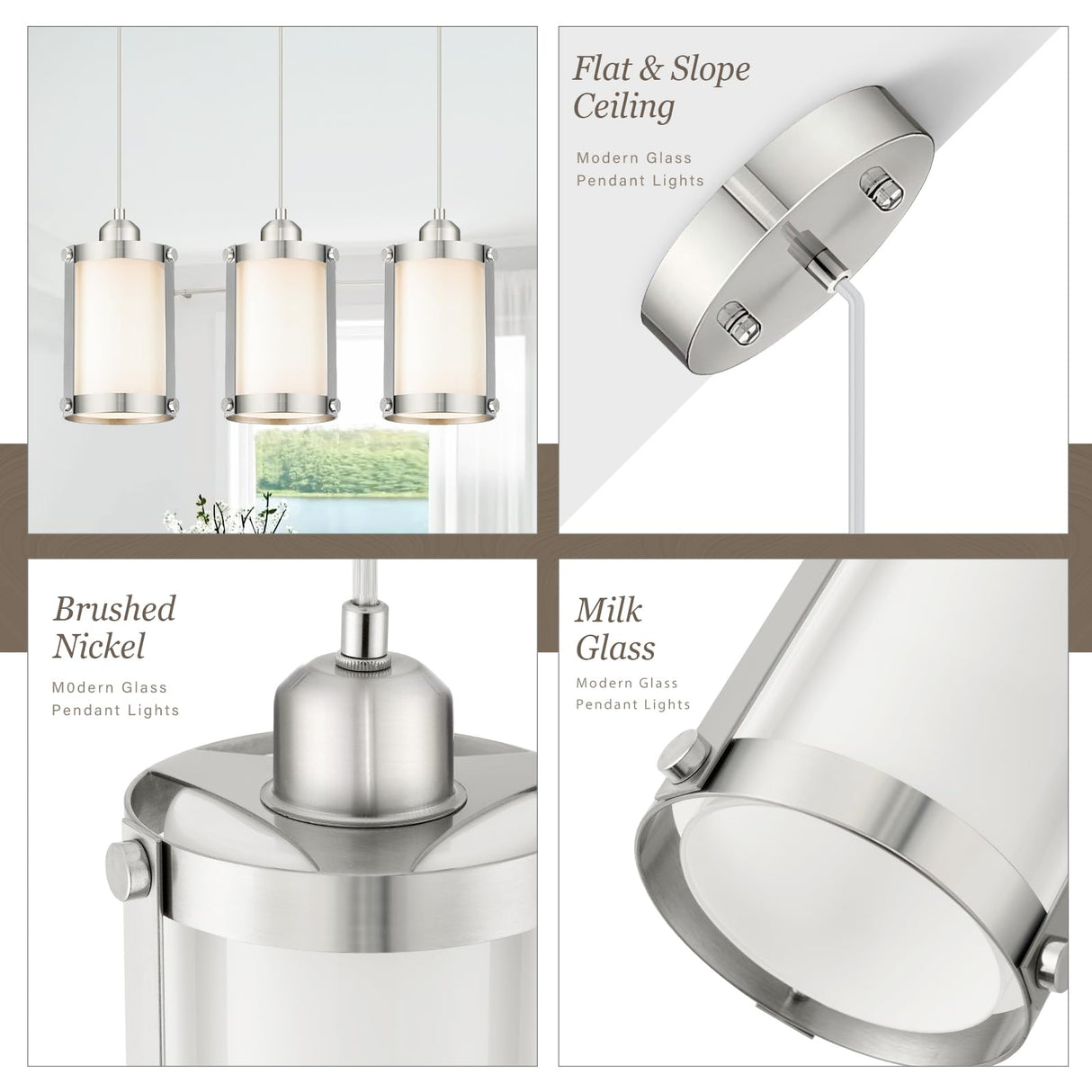 Osimir Brushed Nickel Pendant Lights Kitchen Island 3 Pack, Modern Kitchen Pendant Lighting Over Island with Milk Glass, Farmhouse Mini Hanging Light for Sink Dining Room, OS-3014-3PBN Osimir