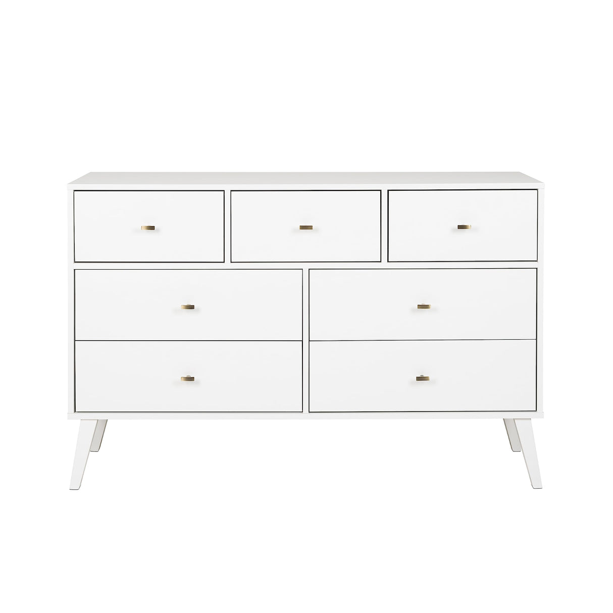 Prepac Milo Mid-Century Modern 7 Drawer Double Dresser for Bedroom, Wide Chest of Drawers, Contemporary Bedroom Furniture, 16" D x 52.5" W x 33.75" H, White, WDBR-1407-1 Prepac