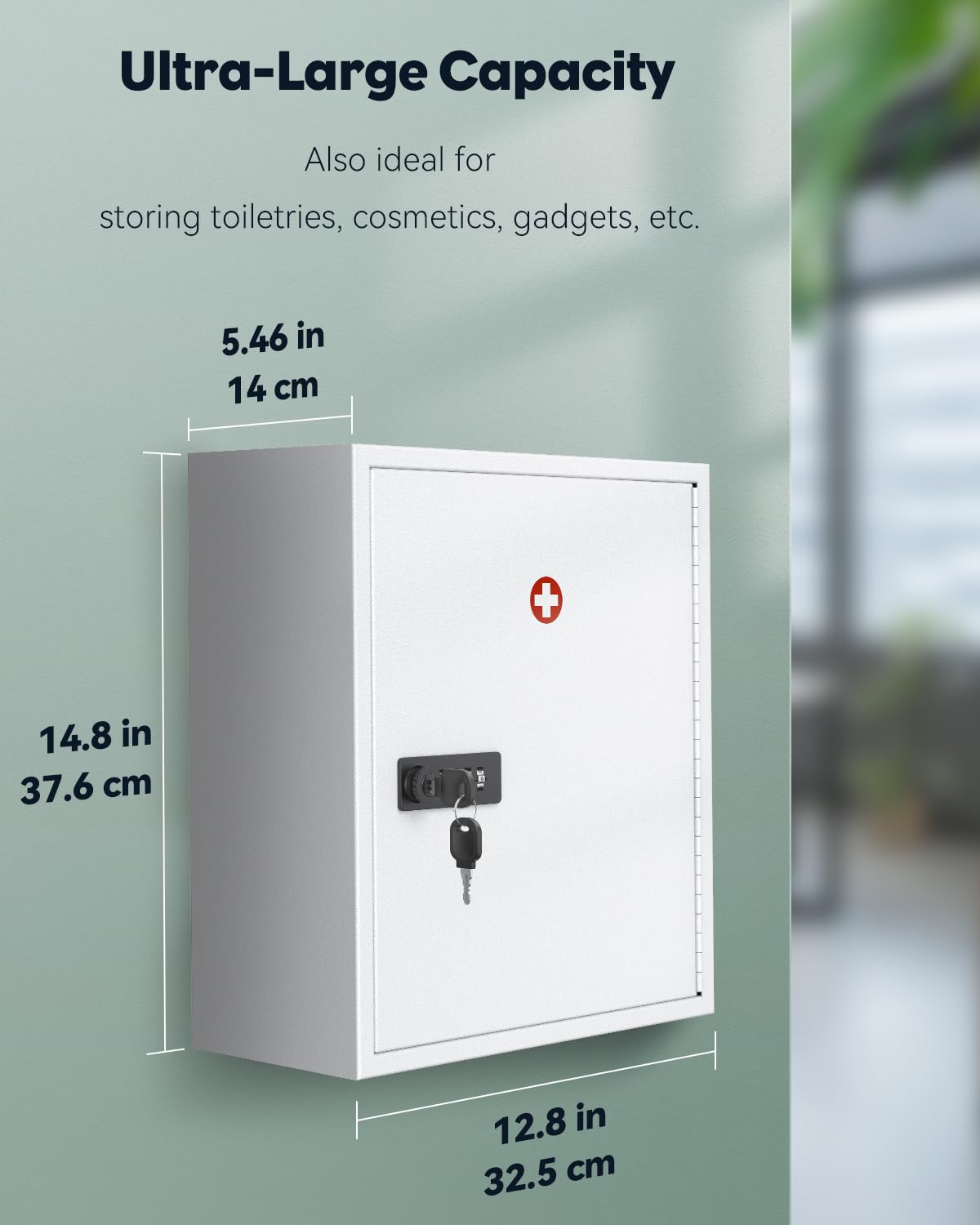 Uniclife Wall Mount Medicine Cabinet with Combination & Key Lock Locking First Aid Cabinet Lockable Medical Cabinet Large Capacity Medicine Organizer Secure Steel Wall Cabinet Metal Storage Box, White Uniclife