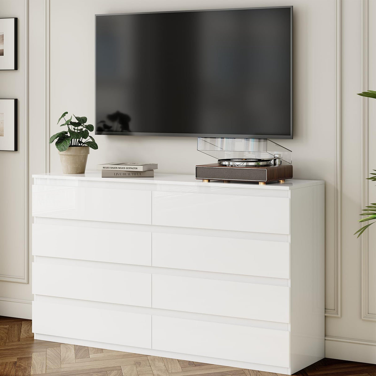 OtterOasis White Wood Dresser for Bedroom, 8 Drawer Dressers for Clothes Storage, Modern Dresser with Wide Drawers, Wide Wooden Chest Drawers for Living Room, Entryway, TV Stand(55" W x15.4 Dx32.3 H) OtterOasis