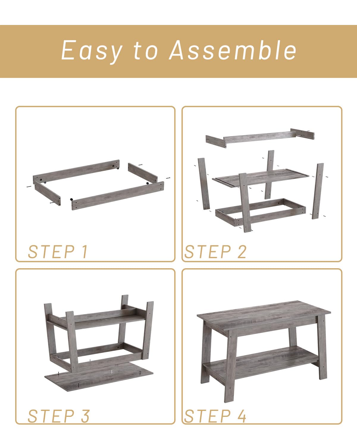 Coffee Table, Coffee Table for Living Room, Modern Farmhouse Coffee Table with Storage Shelf, 2-Tier Living Room Table Rectangular Center Table, Home Office Industrial Cocktail Tables, Grey Garvee