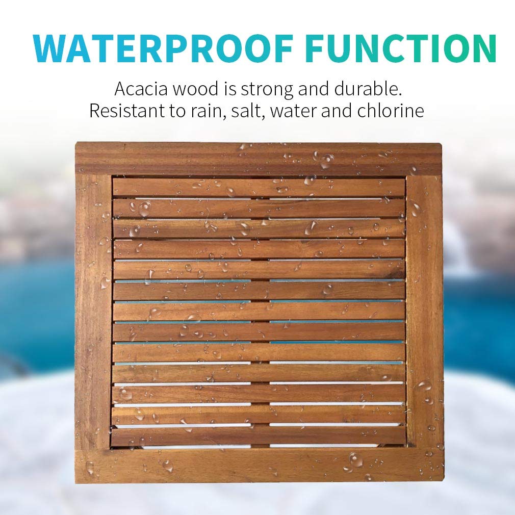 3-Piece Acacia Wood Patio Bistro Set Patio Furniture Outdoor Chat Conversation Table Chair Set Outdoor Wood Chat Set with Water Resistant Cushions and Coffee Table Chairs for Beach Backyard Garden FDW