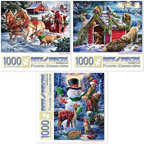 Bits and Pieces Set of 3 Jigsaw Puzzles 1000 Pieces - Winter Scenes Set Bits and Pieces