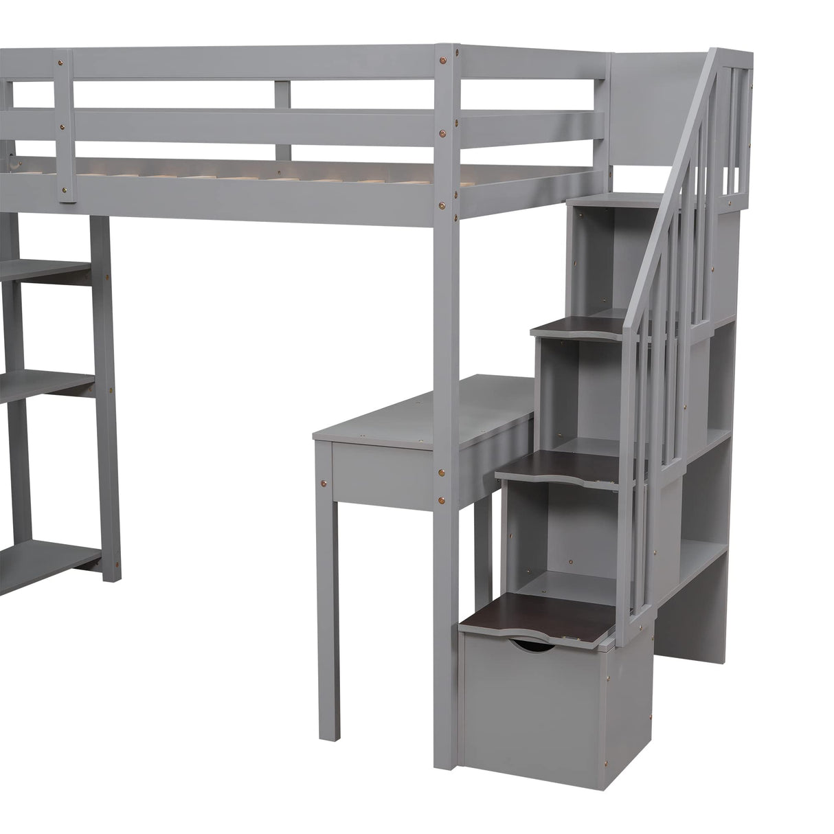 Bellemave Twin Loft Bed with Stairs, Desk, and Storage Drawers - Modern Gray Wood Frame for Kids and Teens Bellemave