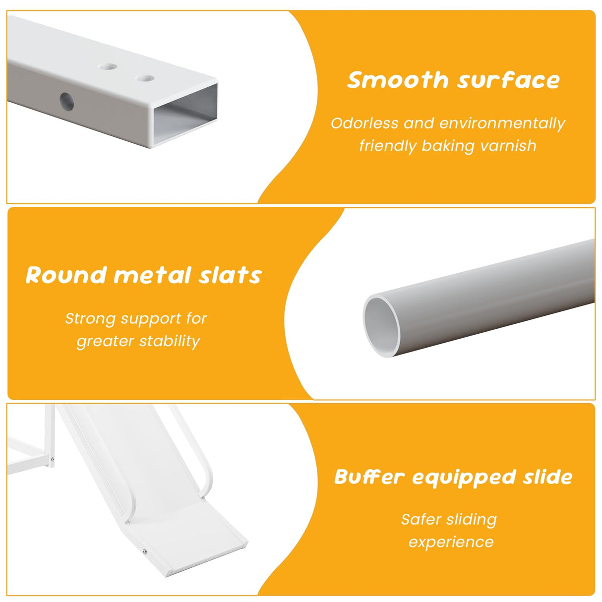 Varmsteda Bunk Bed Twin Over Twin for Kids with Slide and Ladder, Metal Floor Bunk Bed Frame with Full-Length Guardrail, Space-Saving Bunk Beds, White Varmsteda