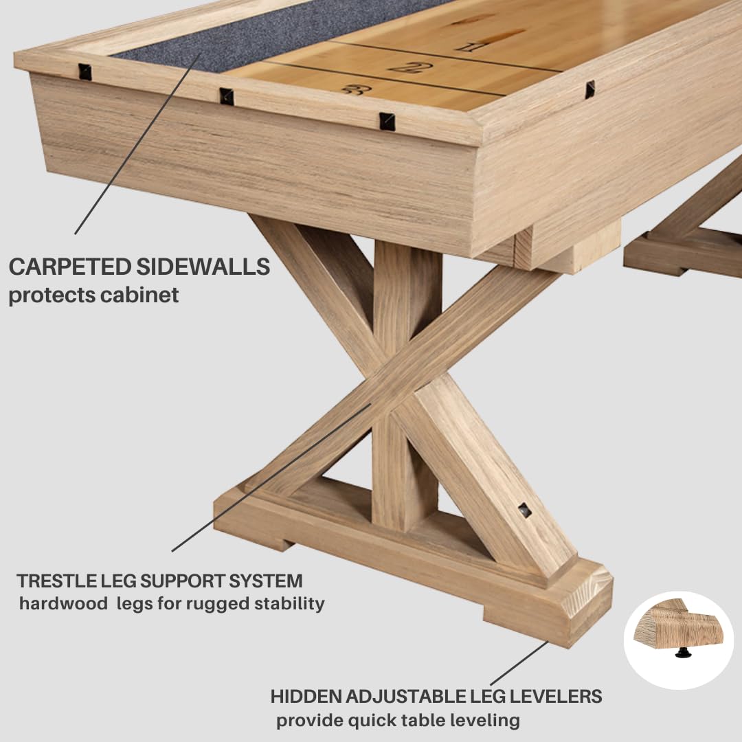 Freetime Fun 12 FT Shuffleboard Table Multi Game Solid Wood Game Tables for Game Room - Shuffle board Bowling Pin Set, Pucks, Wax and Brush - Two 6 FT Pieces Freetime Fun