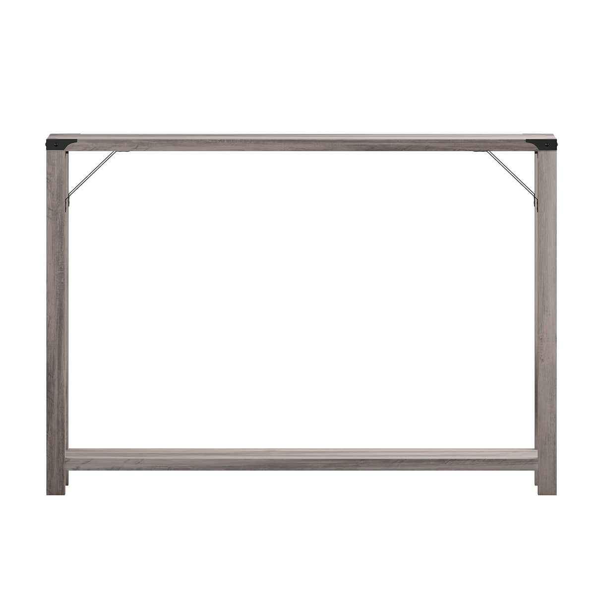 Taylor & Logan Willard Gray Wash Wood Two Tier Modern Farmhouse Console Table with Black Metal Corner Accents and Cross Bracing Taylor & Logan