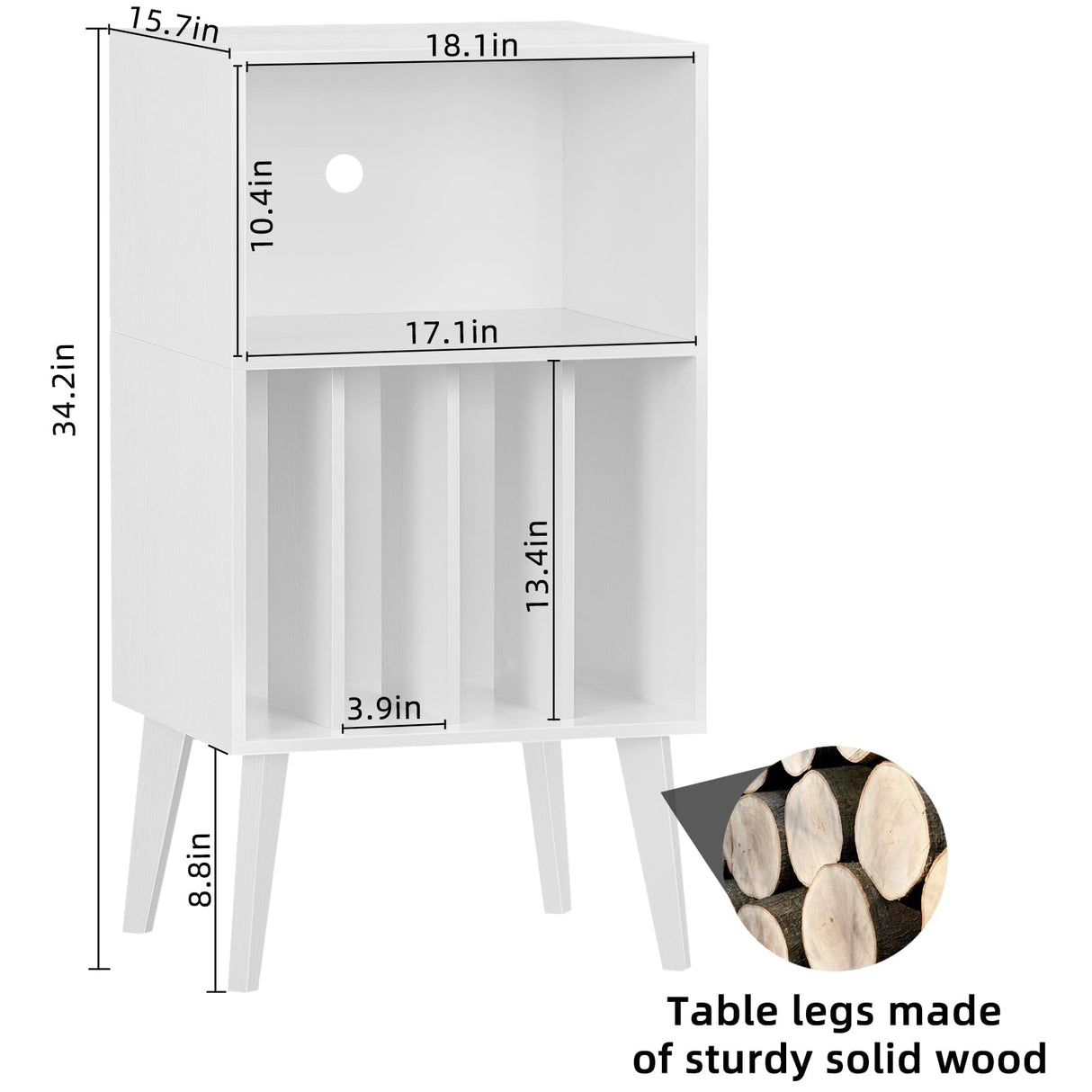 Lerliuo Record Player Stand, White Turntable Stand Holds up to 160 Albums, Mid-Century Vinyl Storage Cabinet Table with Solid Wood Legs, Record Player Holder Dispaly Shelf for Bedroom Living Room Lerliuo