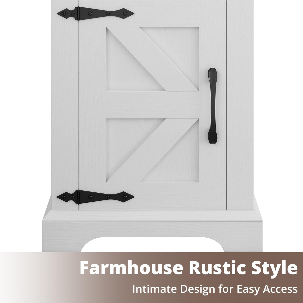 IRONCK Farmhouse Nightstand with Charging Station, Rustic Night Stand with Barn Door and Shelf, Rustic End Table Side Table with Storage for Bedroom, White/Walnut IRONCK