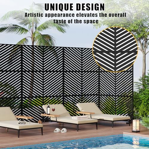72" h × 47" w Outdoor Privacy Screen, Laser Cut Metal Garden Divider Panel with Tropical Leaf Design, Freestanding Weatherproof Privacy Fence for Patio Deck Backyard Balcony PeakPursuit