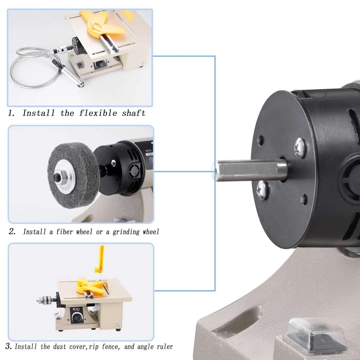 DZQ Mini Table Saw Jewelry Making Polisher w/Flex Shaft Multifunctional Bench Grinder Sander Buffing Machine Woodworking Tool 69Pcs Accs 10,000Rpm 750W DZQ