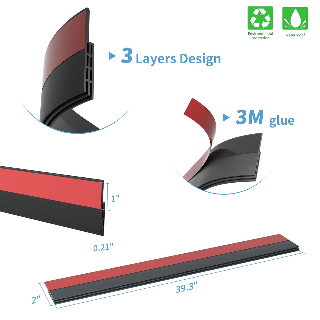 GroTheory 2 Pack Under Door Draft Stopper, Home Essentials, Weather Stripping Door Seal, Bottom of Door Sweep, Garage Window Blocker Noise Dust Insulation Draft Guard, 39" L, Black GroTheory