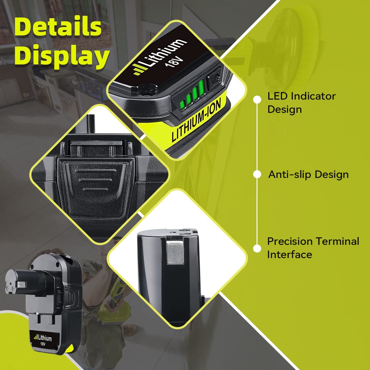 Masione 2Pack 3.0Ah 18V P102 Lithium-Ion Replacement for Ryobi 18v Battery P102 P103 P104 P105 P107 P108 P109 P190 Compatible with Ryobi Batteries Cordless Power Tools Masione