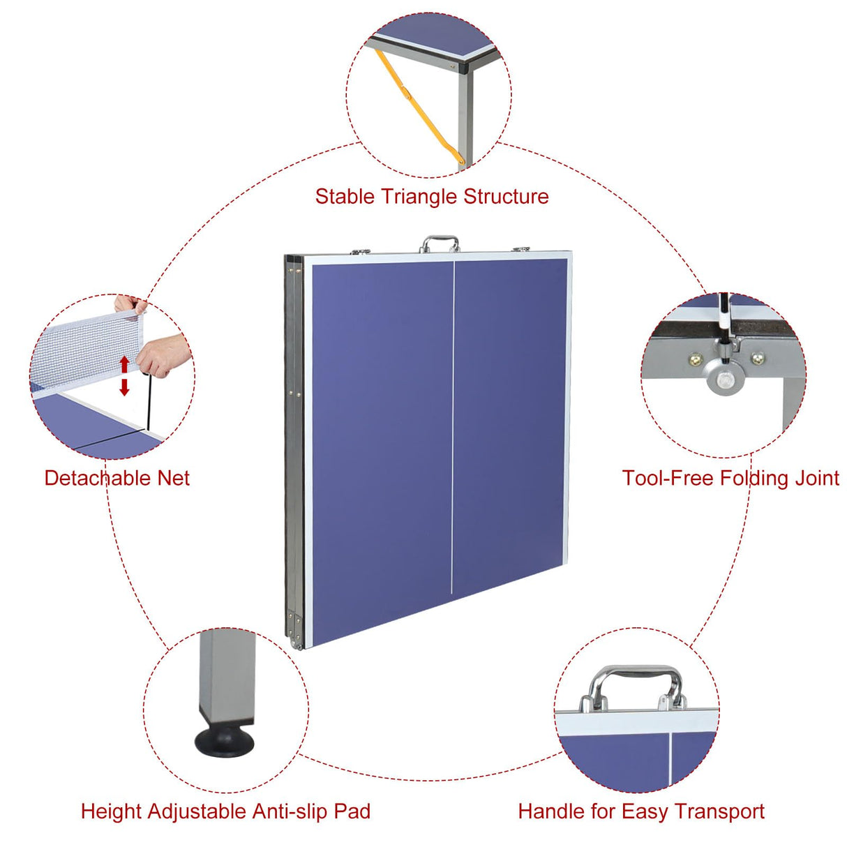 AOKUNG Mid-Size Table Tennis Table Foldable & Portable 6ft Ping Pong Table Set, 2 ping-Pong Bats and 3 Balls, Available Indoors and Outdoors AOKUNG
