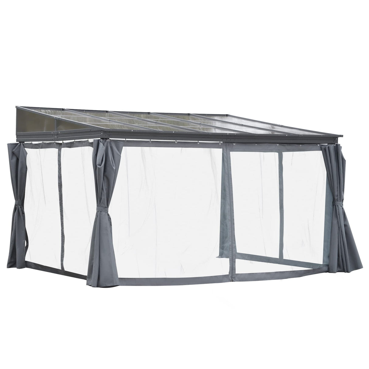 Outsunny 10' x 13' Outdoor Patio Gazebo with Sloping Polycarbonate Roof, Durable Aluminum Frame, & Netting Curtain Outsunny