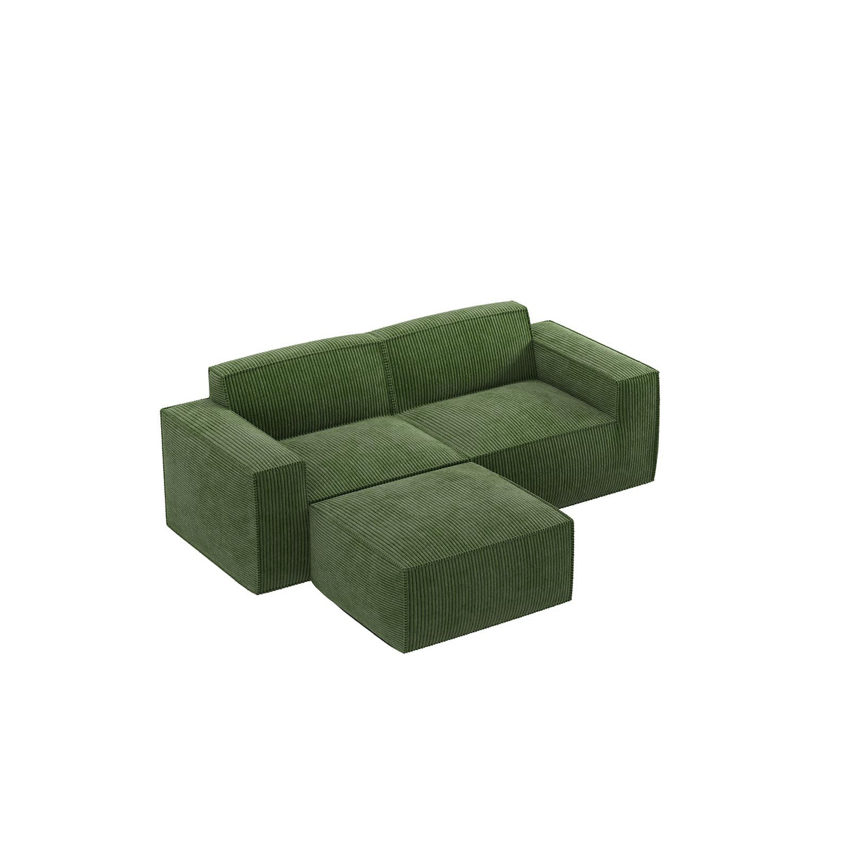 Amada 80" L Shaped Sofa Modular, Corduroy Clopud Couches with Deep Seats &High-Back, Upholstered Couches for Living Room Bedroom with Ottoman, No Assembly Required(2-Seater&1 Ottoman,Green) AMADA HOMEFURNISHING