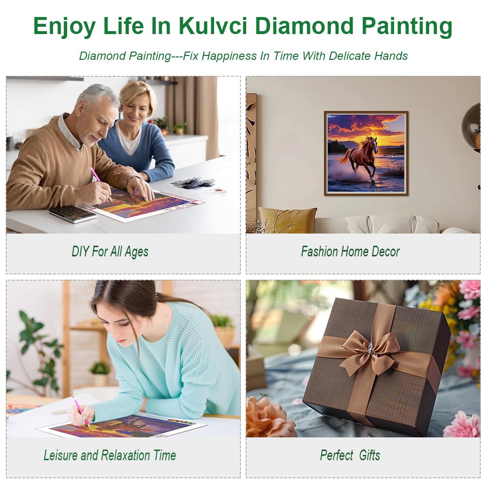 Kulvci Diamond Painting Kits for Adults, Horse Round Full Drill Diamond Art Kits, 5D DIY Diamonds Crafts for Home Wall Decoration Gifts 12×12inch Kulvci