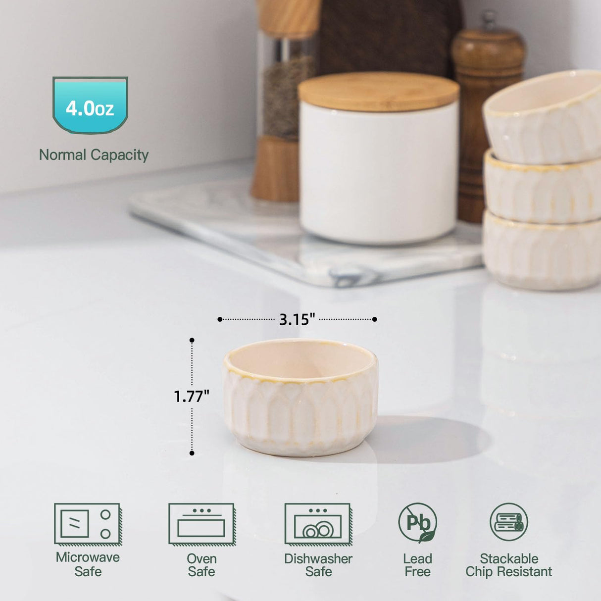 Ramekin Dish Set of 6, 4 OZ Ramekin for Creme Brulee, Lava Cake, Pudding, Souffle, Dishwasher and Oven Safe, Porcelain Ramekins for Baking Thanksgiving Christmas Gift for Women men ArteBake