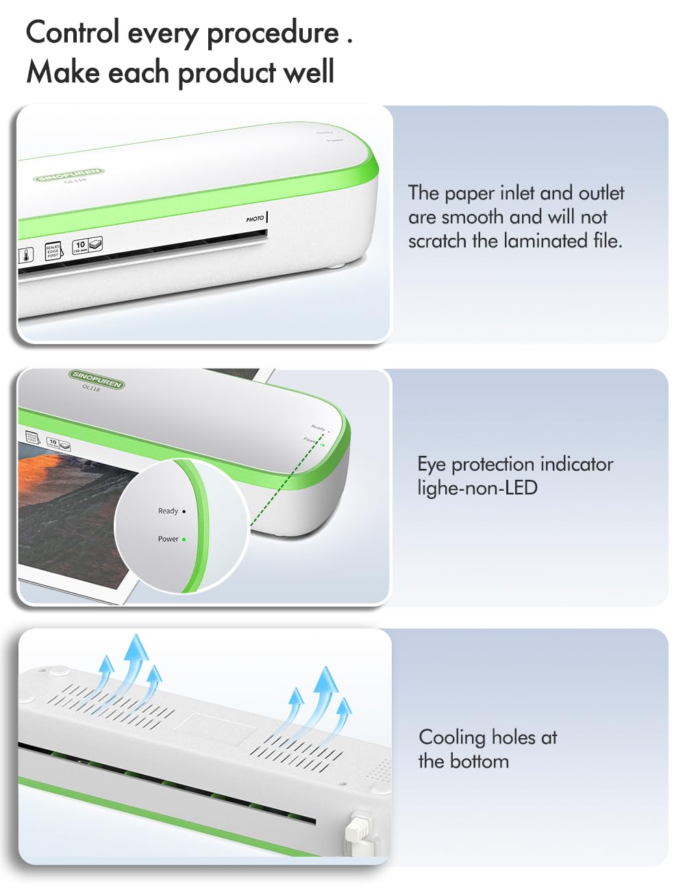 SINOPUREN Laminator Machine, 9inch Silent Thermal Laminator with Complete Set for Home Office School SINOPUREN