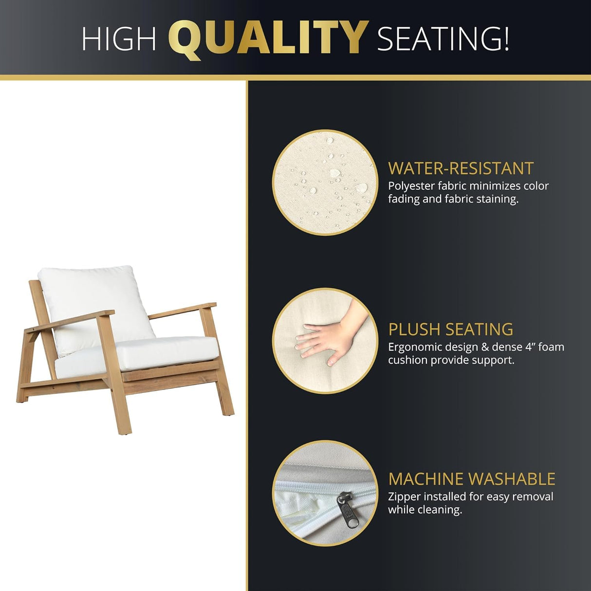 Lokingrise 4-Piece Acacia Wood Outdoor Sectional Sofa Set with Loveseat, Armchairs, Coffee Table, 4 Seater Chat Set, All-Weather Outdoor Wooden Patio Conversation Sets for Garden, Backyard Lokingrise