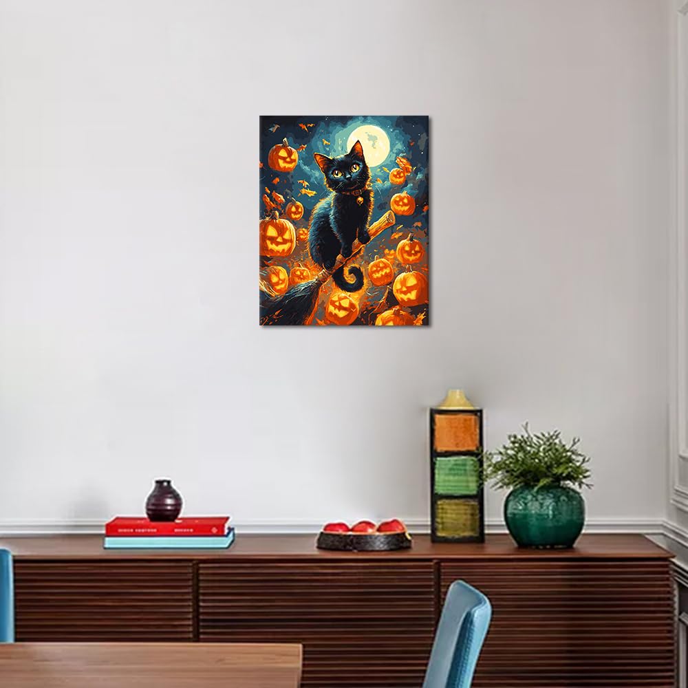 Rebotipy DIY Moon Paint by Numbers Kits Animals Cat Paint by Number on Canvas with Brushes Painting Artwork Kits Halloween Gifts Paint by Number for Adults Beginner Home Wall Decor 16x20 in Rebotipy