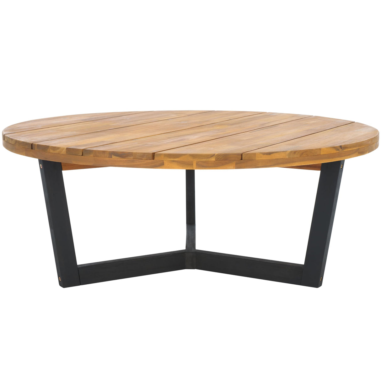 SAFAVIEH Outdoor Collection Leo Natural/Black Solid Wood Round Coffee Table SAFAVIEH