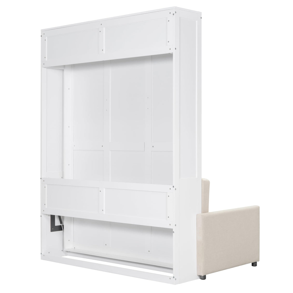 P PURLOVE Queen Wood Murphy Bed with Sofa, Wall Bed Without Slats, No Box Spring Needed (White) P PURLOVE