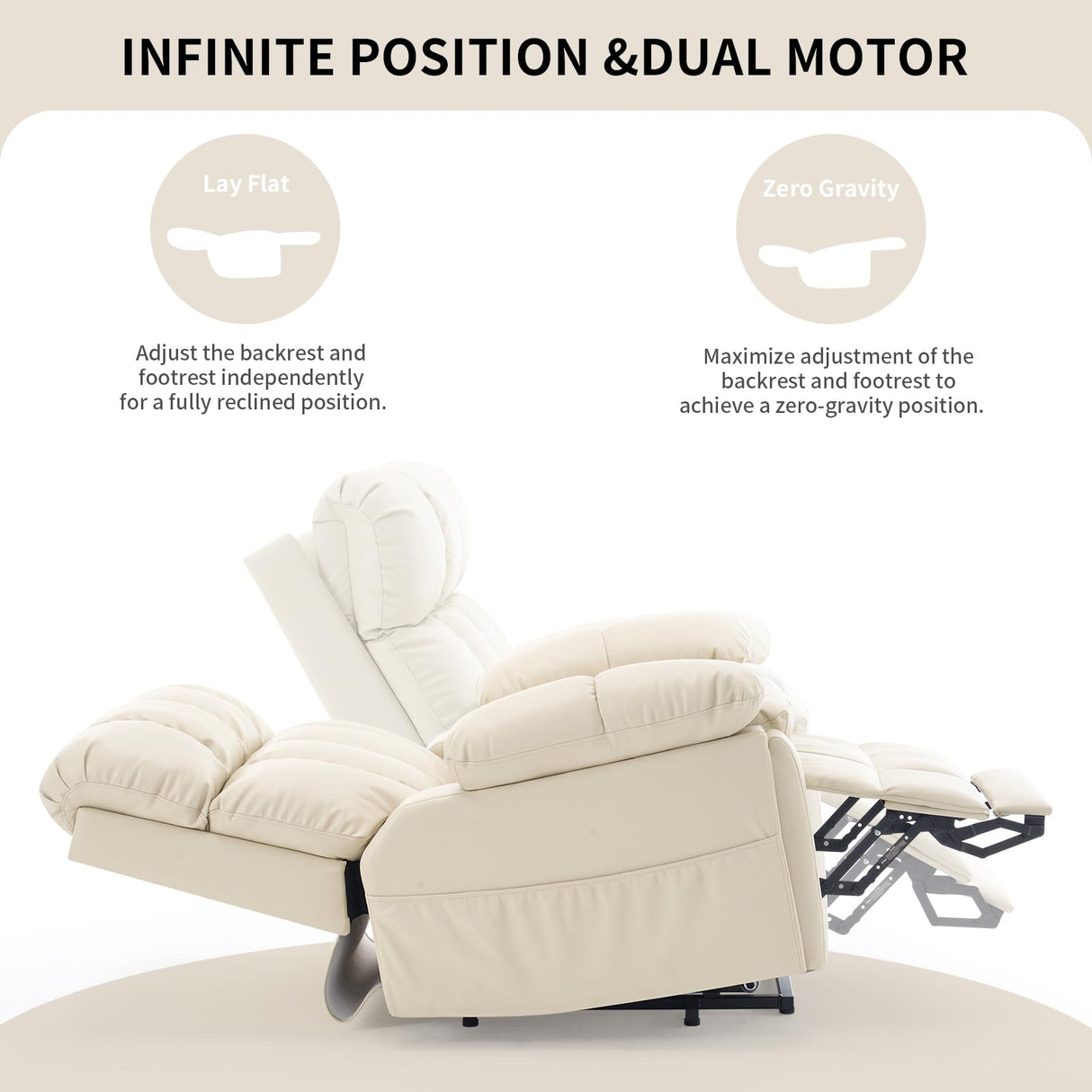 Zuacs Big Tall Man Lay Flat Recliner with Massage Heat, Extra Wide Power Lift Recliner Chair for Elderly,Adjustable Headrest,Extended Footrest, USB Ports,Type C,Hidden Cup Holders,Storage Boxes,Beige Zuacs