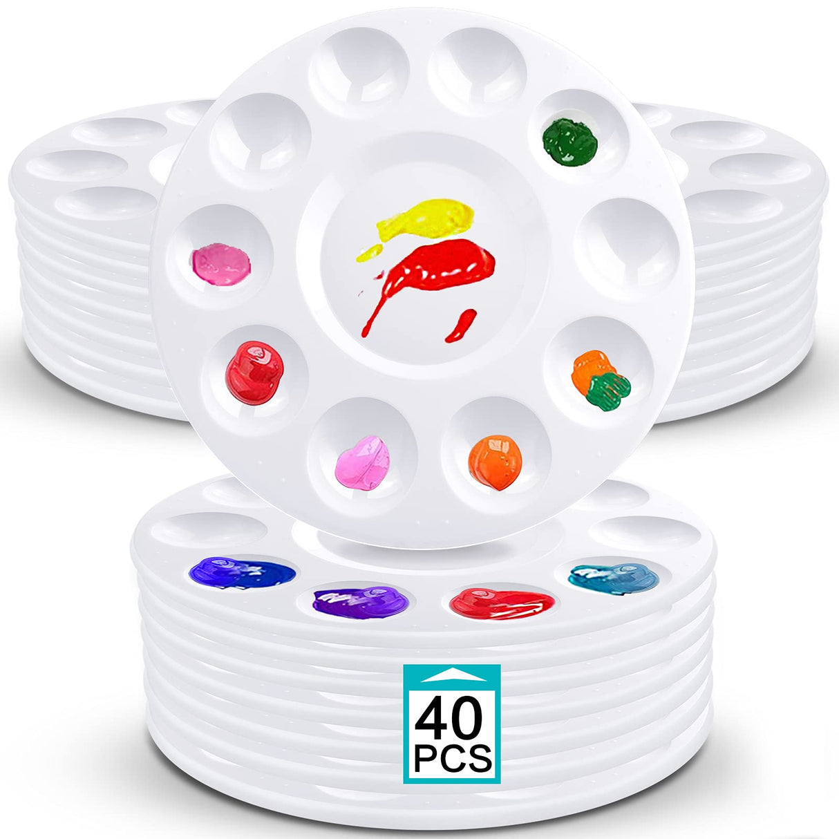 Hulameda 40pcs Art Paint Tray Palette Plastic Pallet for Kids or Pupils to Painting, DIY Craft,Play Party at Home, Kindergarten or School Hulameda