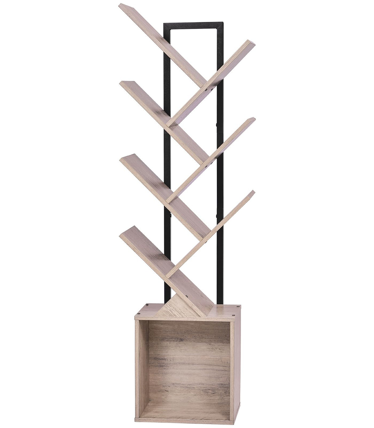 YSVCO Tree Bookshelf Bookcase with Storage Cabinet, 7-Tier Modern Corner Bookshelves, Narrow Wood Book Rack, Mini Floor Standing Book Organizer for Kid Room, Bedroom, Living Room, Home Office, CD/DVD YSVCO