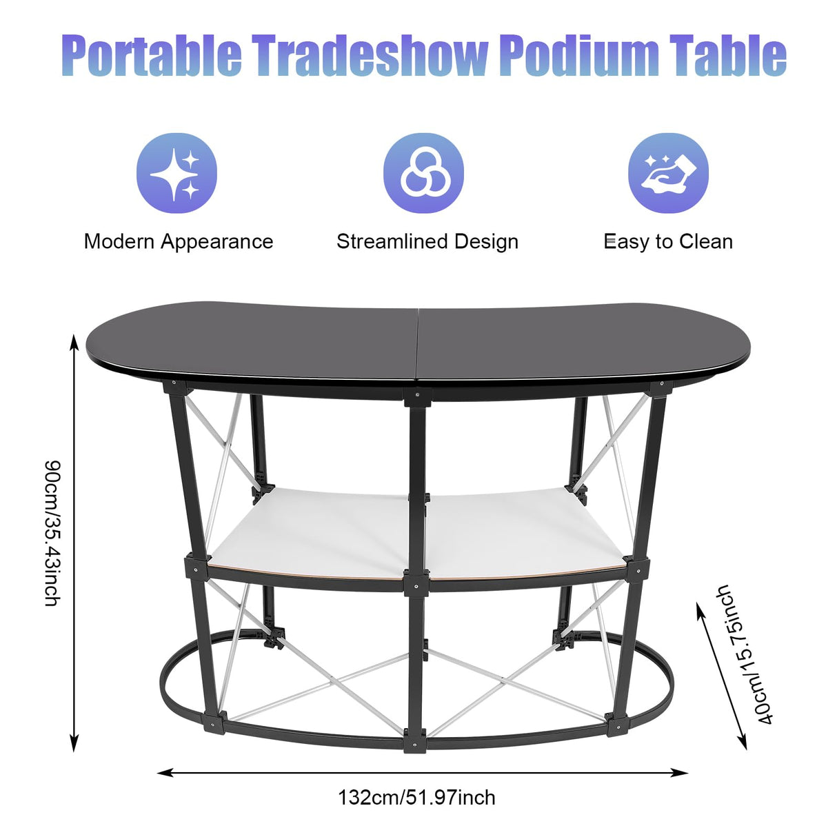 51" Portable Trade Show Counter Curved Pop Up Table Podium Salon Display Booth Corrugated Sidewalls Reception Desk Speech Stand for Checkout Exhibition Promotion Retail PalaUha