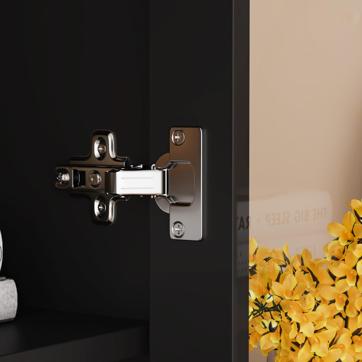 Hitow Black Tall Bookshelf with Glass Doors – 5-Tier Adjustable Wooden Display Cabinet for Home Office and Living Room Hitow