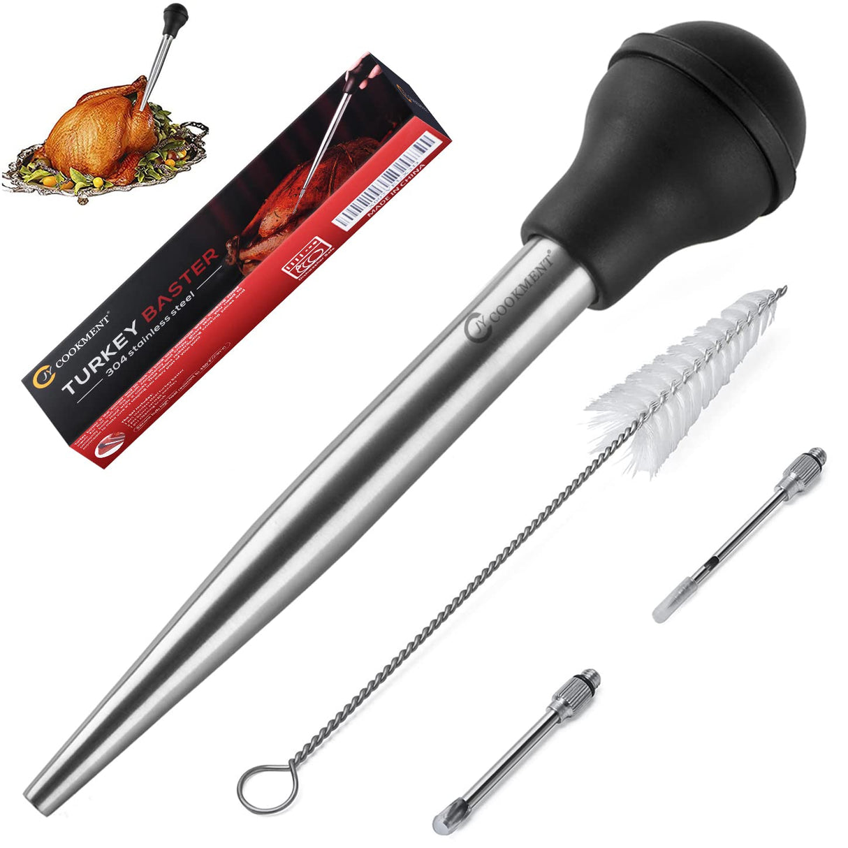 JY COOKMENT Stainless Steel Turkey Baster Baster Syringe for Cooking Meat Injector Set with 2 Marinade Needles 1 Cleaning Brush for Home Baking Kitchen Tool JY COOKMENT