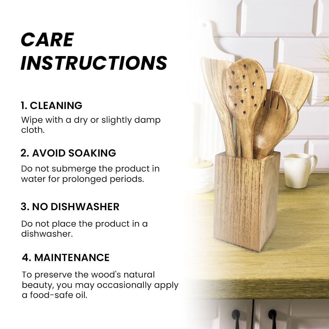 8-Piece Wooden Utensil Set for Cooking | Wooden Kitchen Utensils Set with Wooden Spoons, Spatulas, Ladle, Spoon Rest, Holder | Non-Toxic Wooden Cooking Utensils, Perfect for Non-Stick Cookware STORE INDYA