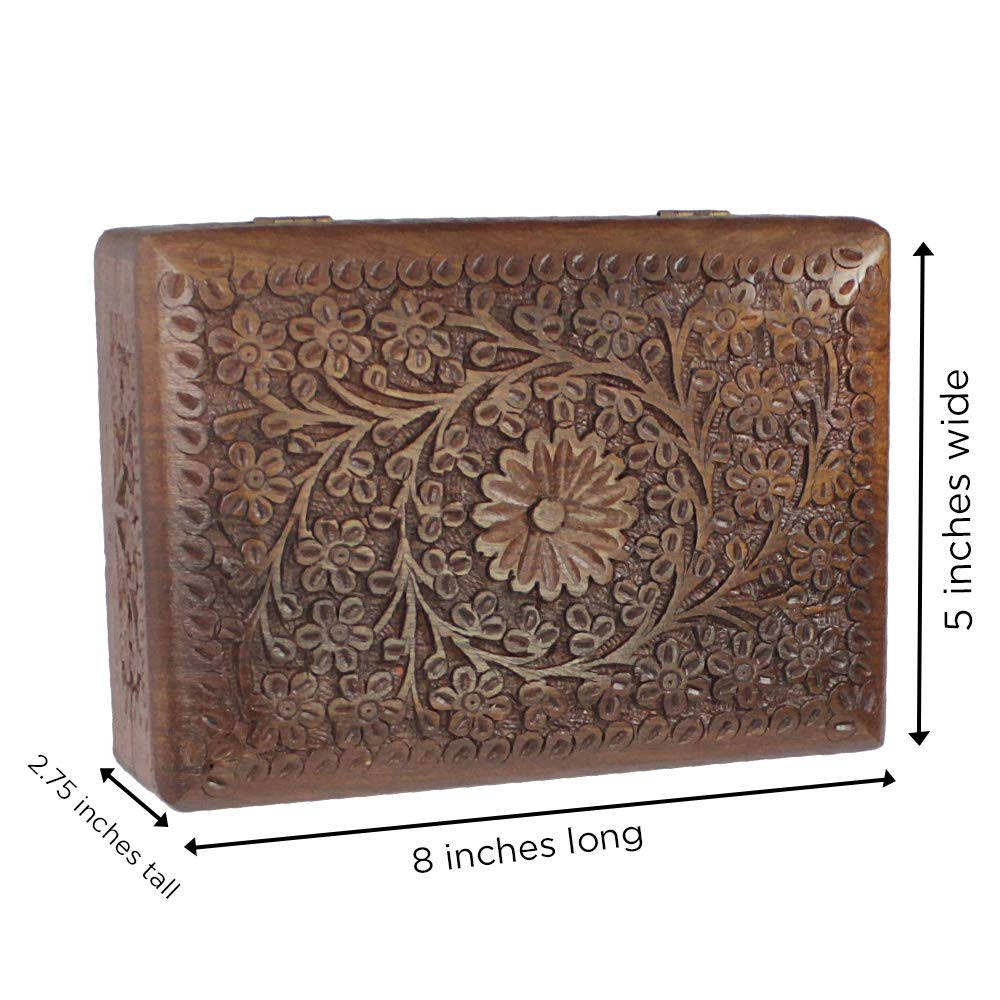 S.B.ARTS Premium Wooden Mini Jewellery Box Floral Design-Trinket Box for Ladies-Jewellery Storage Case-Antique Look-Traditionally Handcrafted-Home Decor Accessories-Ideal Gift for Wome, Girls, Style5 S.B.ARTS