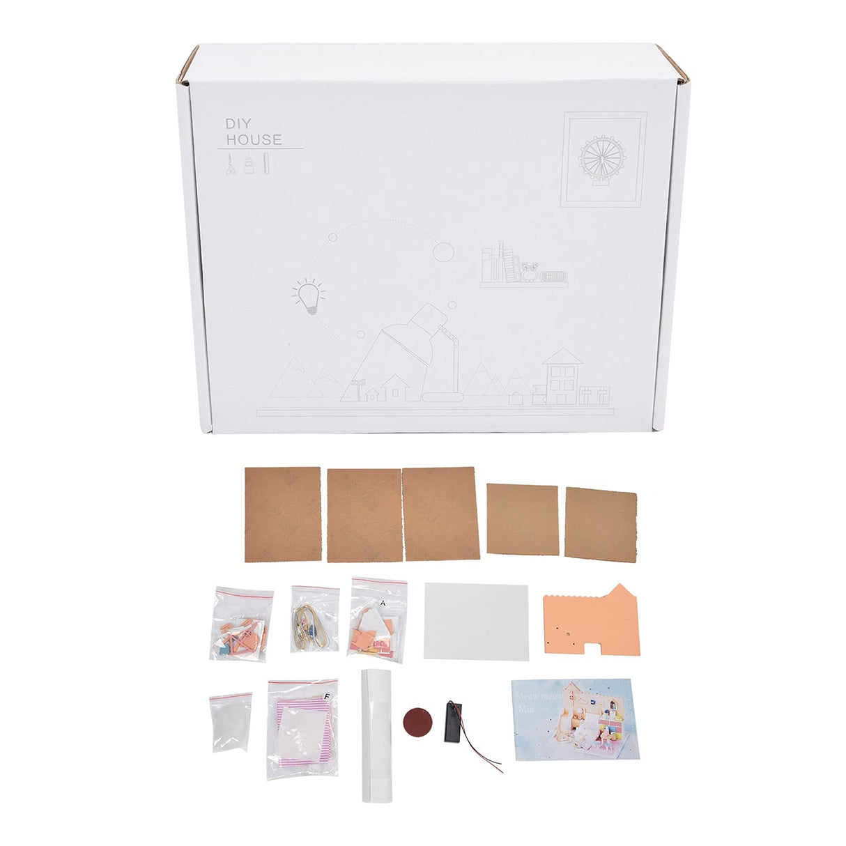 Wooden Dollhouse Kit Miniature Handicraft Assembly Model with LED Lights and Furniture Creative DIY Project for Teens and Adults 18x13.5x13.2cm Keenso