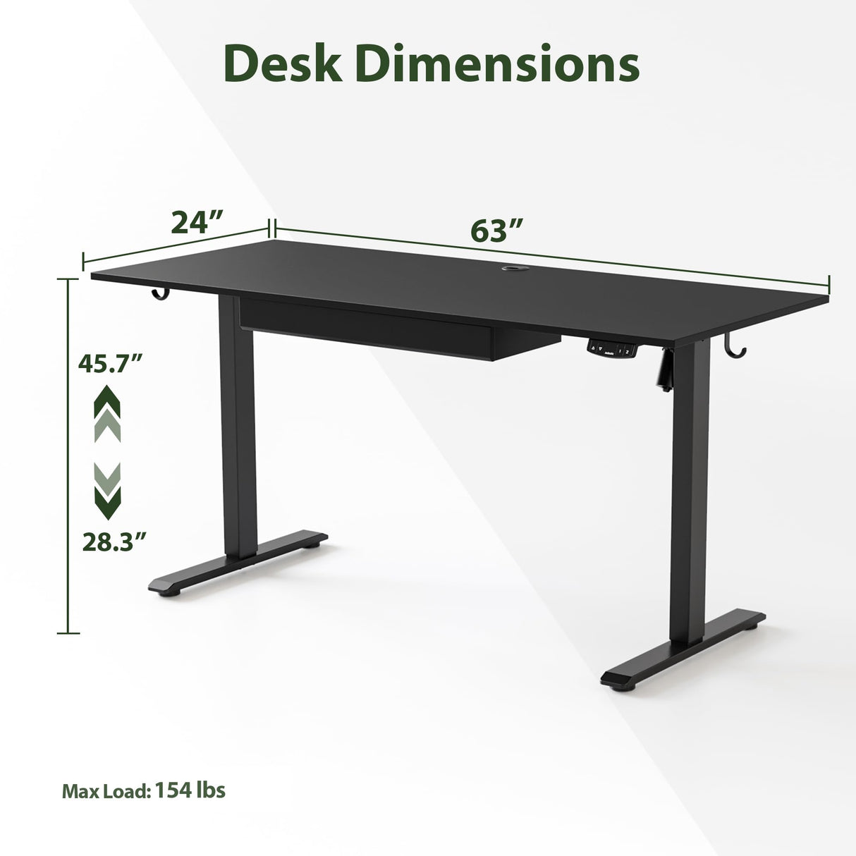 Agilestic Adjustable Height Electric Standing Desk with Storage Wooden Drawer, 63 x 24 Inches Stand Up Home Office Computer Gaming Table with Splice Board for Work Office Home, Black Agilestic