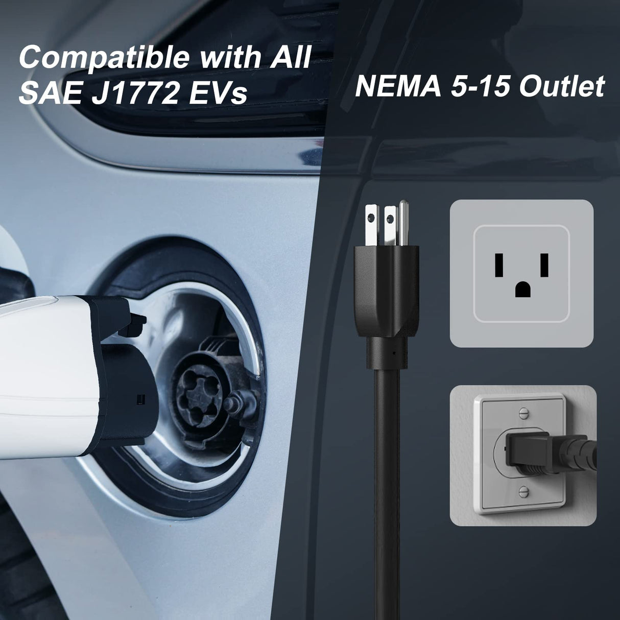 MEGEAR Skysword Ⅱ Level 1 EV Charger (110V, 16A, 25ft), EVSE Home Electric Vehicle Portable Charging Station (NEMA 5-15 Plug) MEGEAR