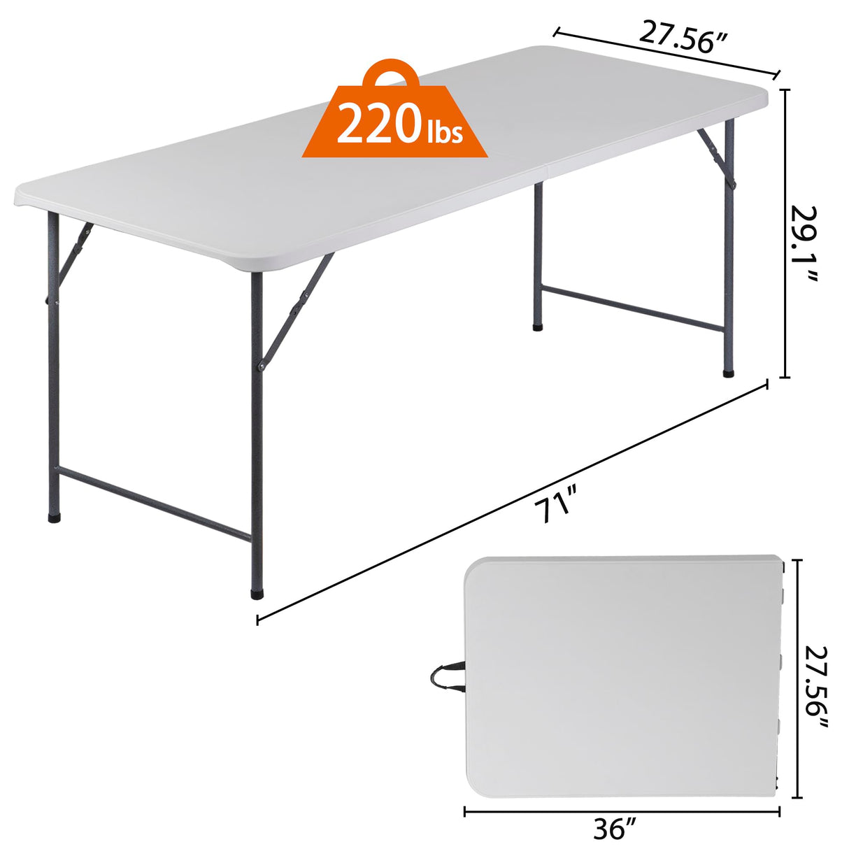 ZenStyle 6 ft Adjustable Folding Table, Indoor Outdoor Portable Plastic Dining Card Table Utility Table for Camping Dining Event Party (71"x27", Rectangular) ZenStyle