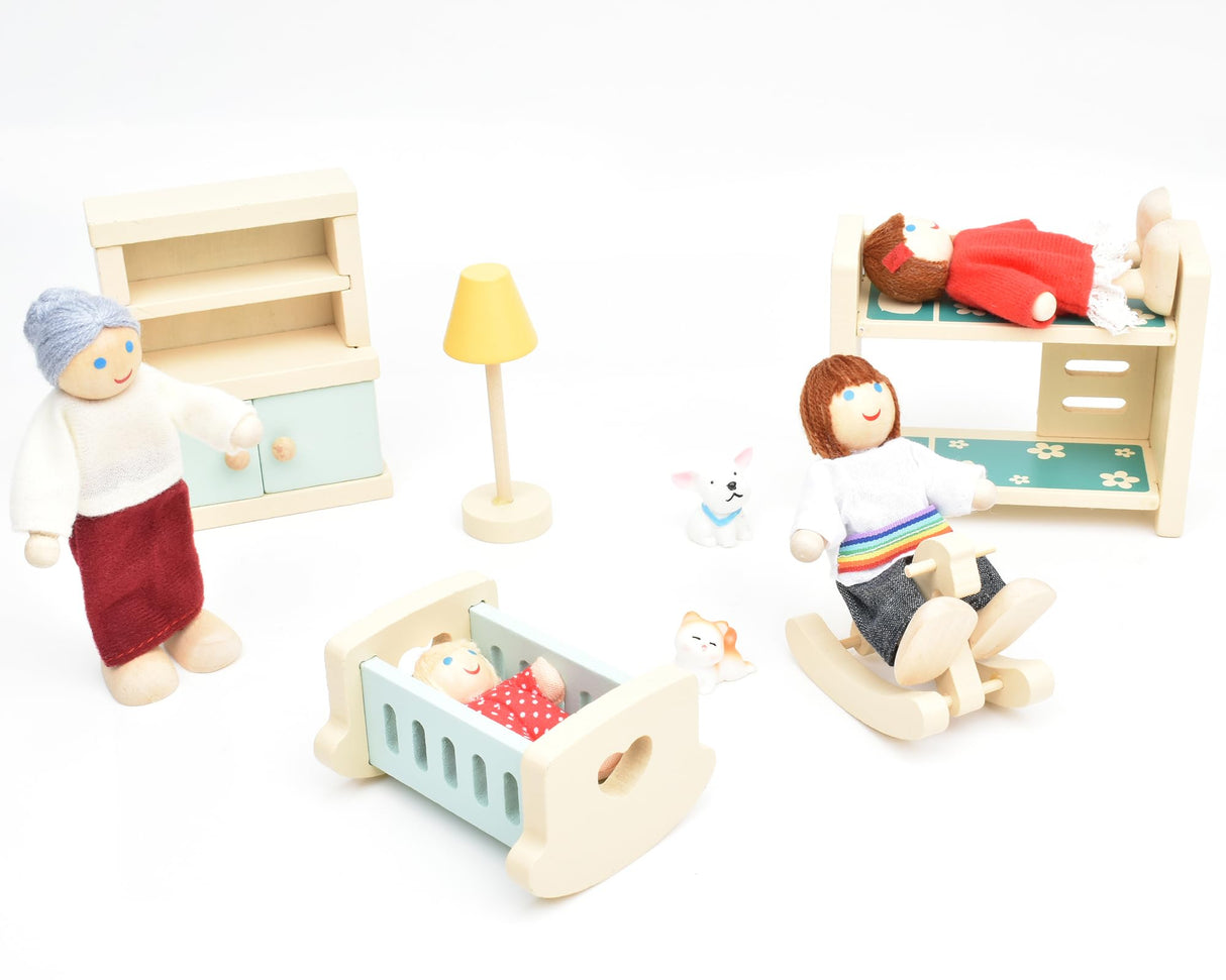 Jzszera Wooden Doll House People of 7 Miniature Figures and 2 Pets, Dollhouse Dolls Family Set Accessories for Girls Toddler Kids Pretend Play and Imaginative Fun Jzszera